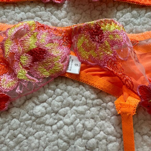 neon orange floral 3 piece lingerie set - Picture 8 of 9